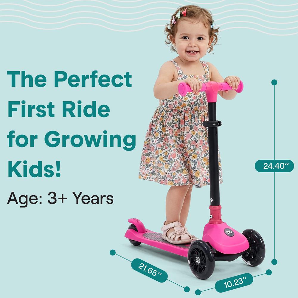 Serenelife Scooters Kinderroller 3 Räder Pink LED