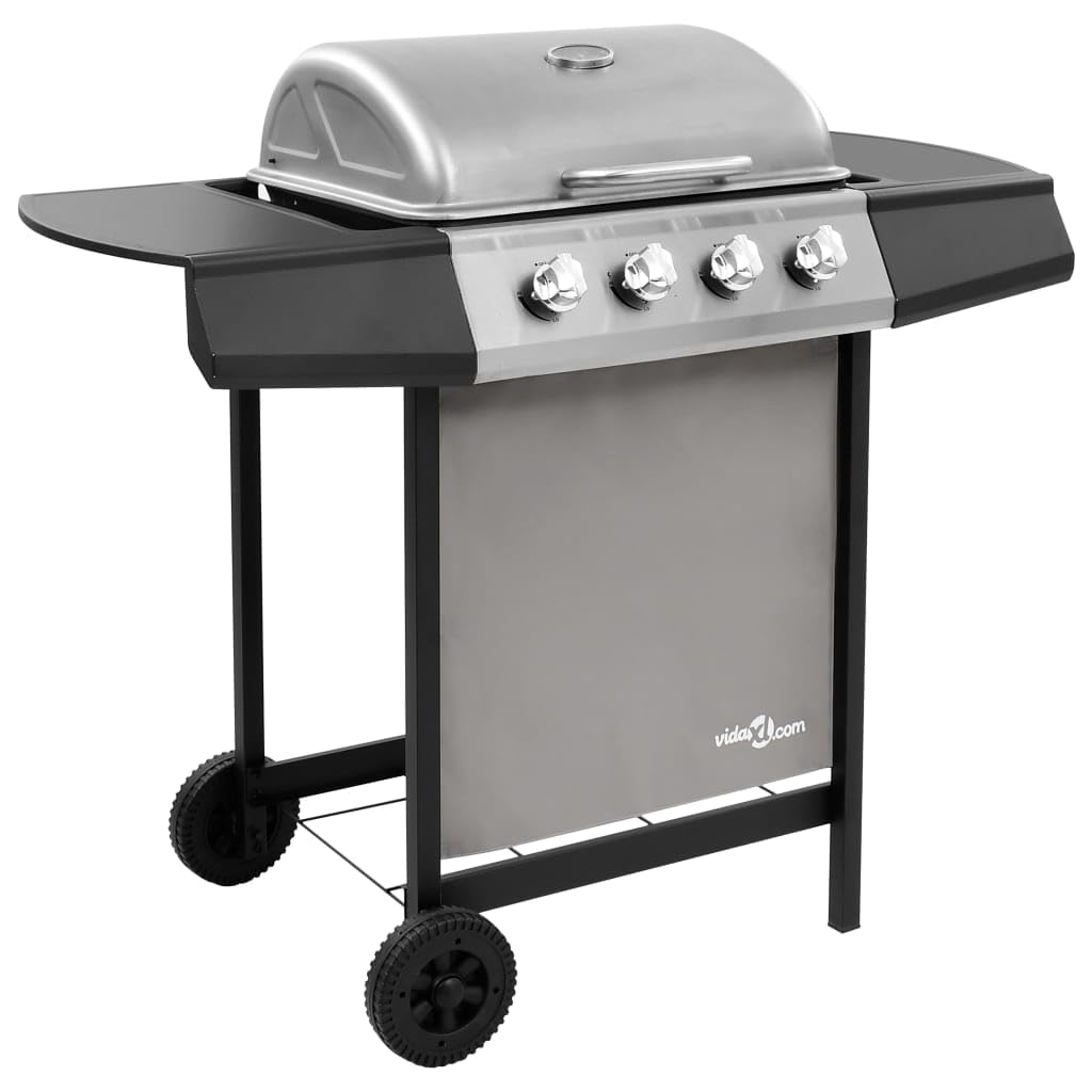 vidaXL Heim & Garten Gasgrill 4 Flammen Schwarz mit Deckel