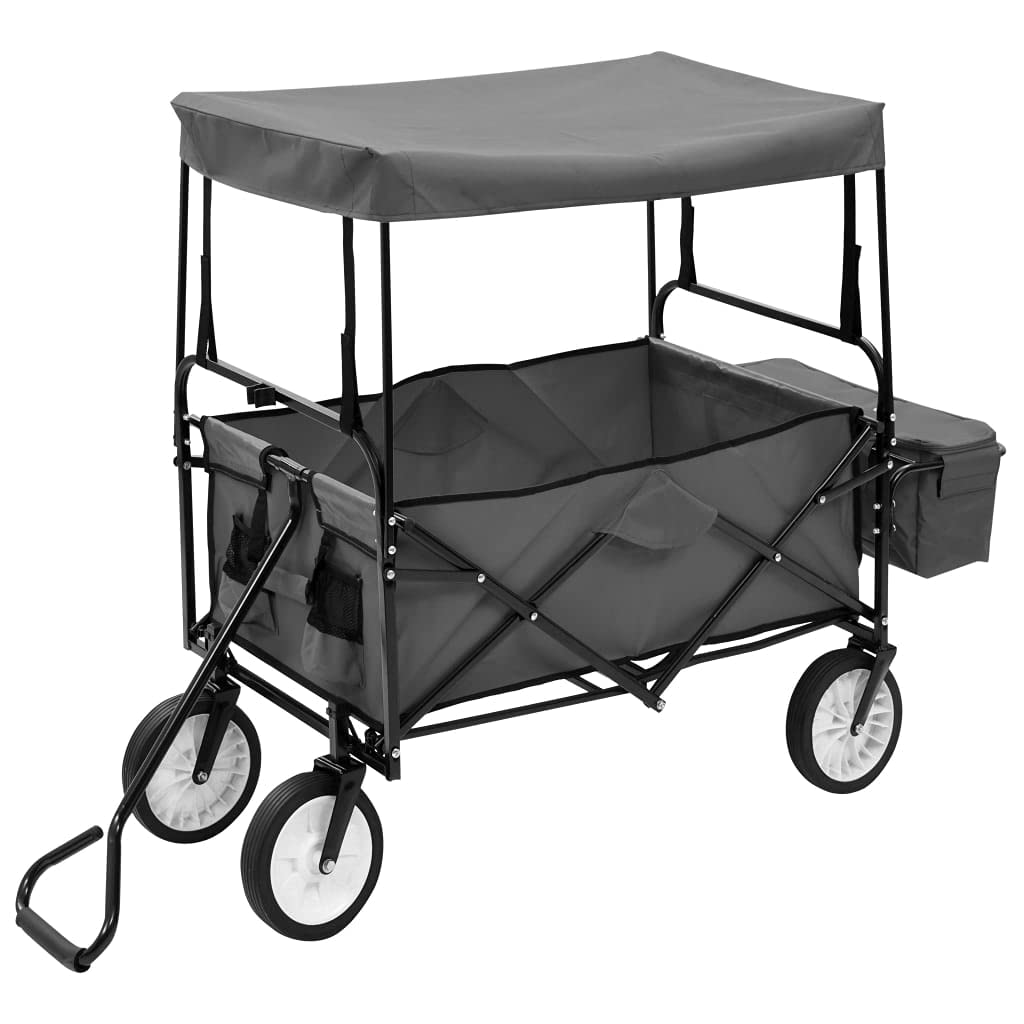 vidaXL Heim & Garten Bollerwagen Klappbar Grau Sonnendach