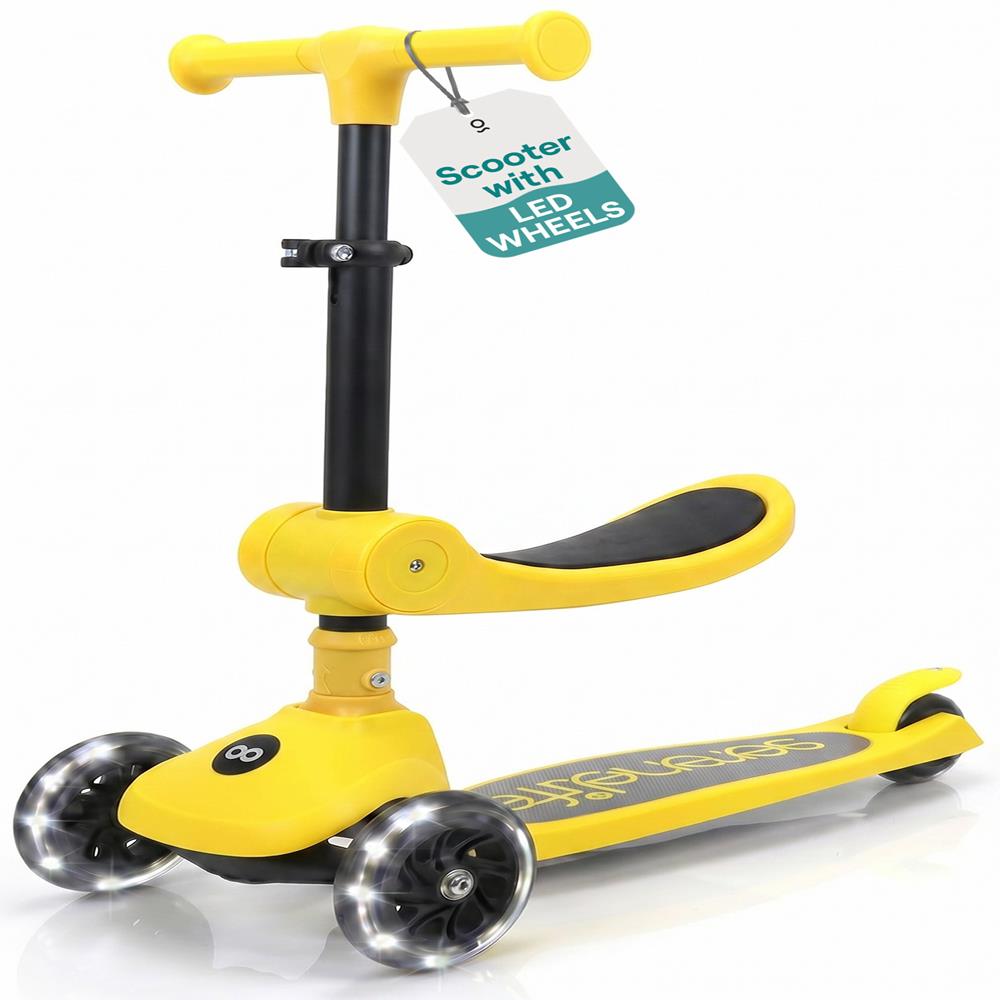 Serenelife Scooters Kinderroller 3 Räder gelb LED mit Sitz
