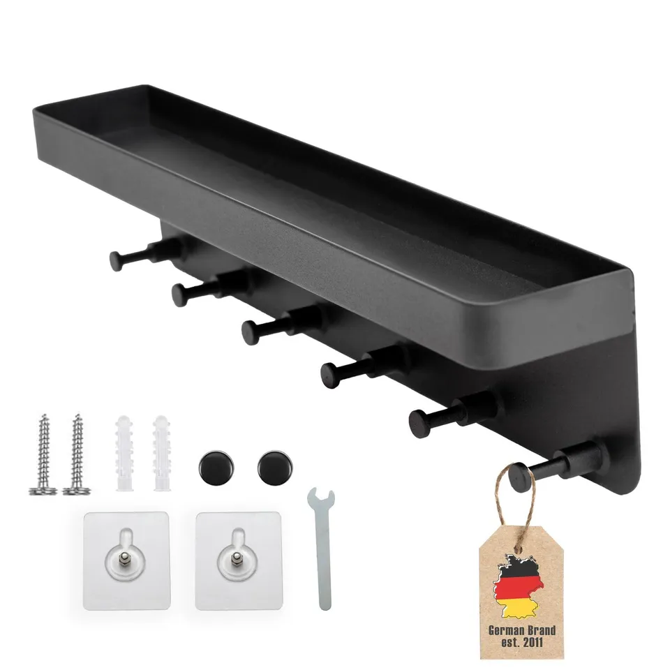 Intirilife Schlüsselbrett Schwarz 24,5 cm 6 Haken Edelstahl