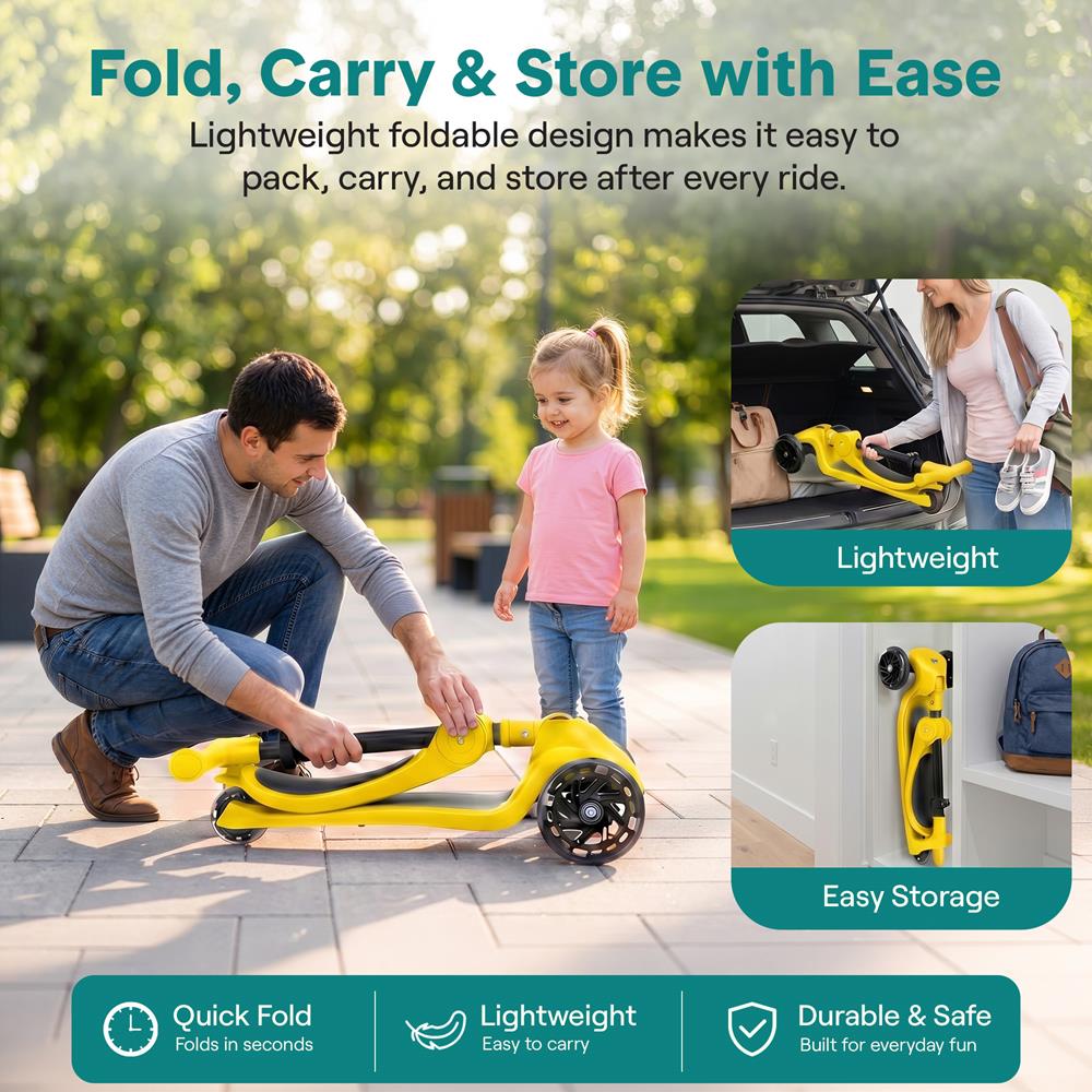 Serenelife Scooters Kinderroller 3 Räder gelb LED mit Sitz