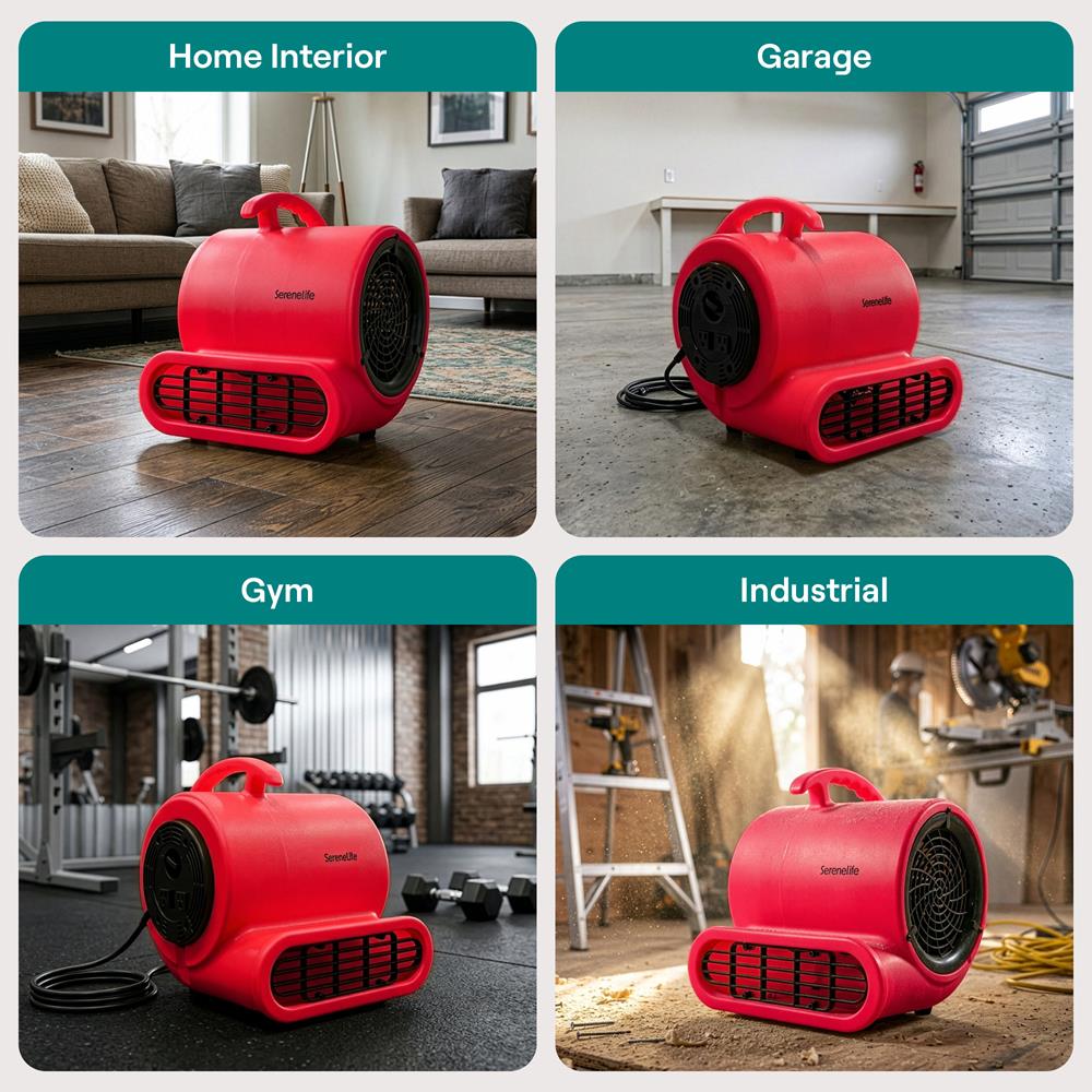 Serenelife Portable AC Bautrockner Gebläse rot 3 Stufen 1000 CFM