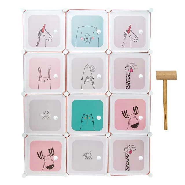 Intirilife Kleiderschrank Steckregal Kinder Rosa 12 Türen