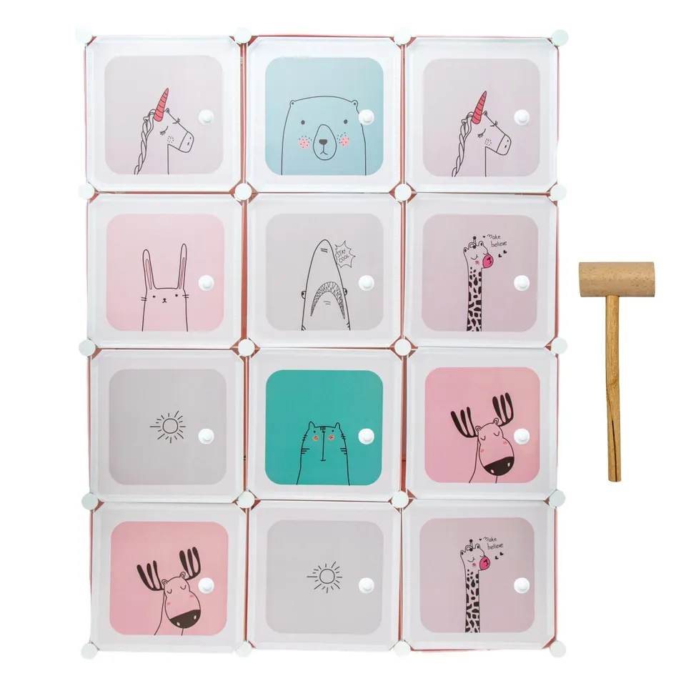 Intirilife Kleiderschrank Steckregal Kinder Rosa 12 Türen
