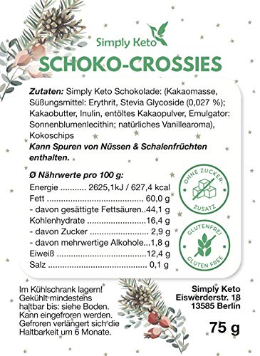 Simply Keto Schoko Crossies 75g Kokos Edelbitter Erythrit