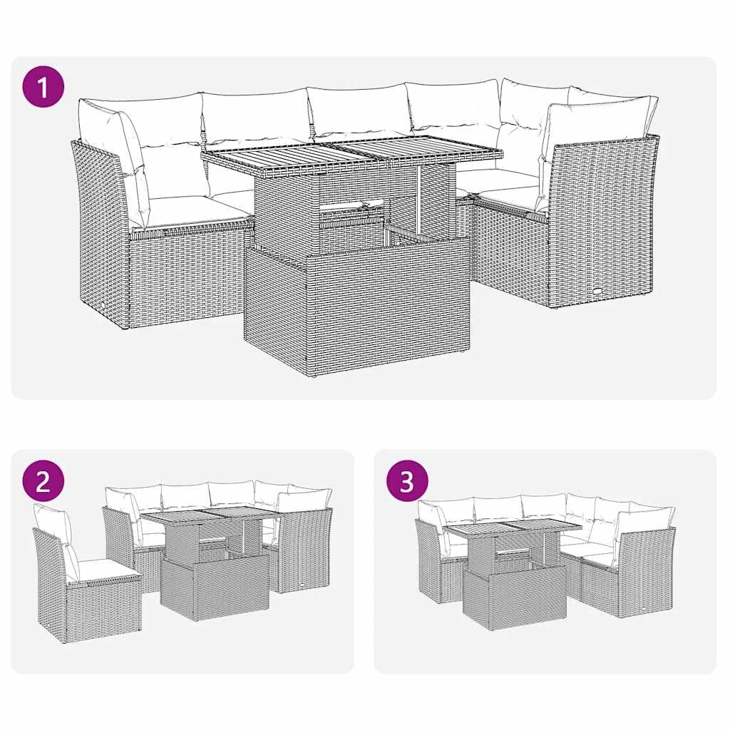 vidaXL Heim & Garten Garten-Sofagarnitur Beige Rattan 6-TLG. Tisch