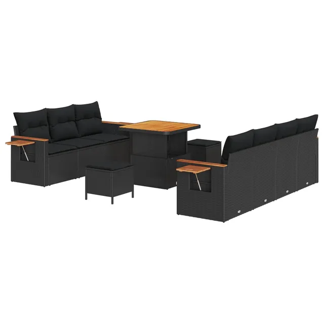 vidaXL Heim & Garten Gartensofa-Set 10-tlg Schwarz Poly-Rattan