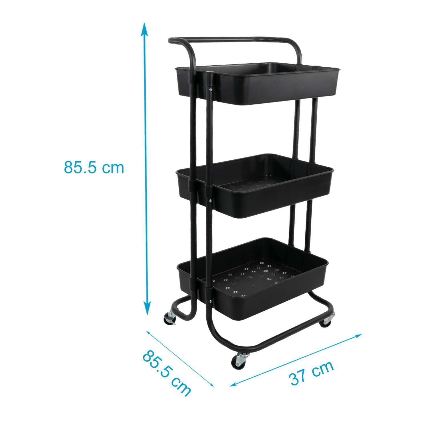 Intirilife Rollwagen 3 Ebenen Schwarz Servierwagen 42x37cm