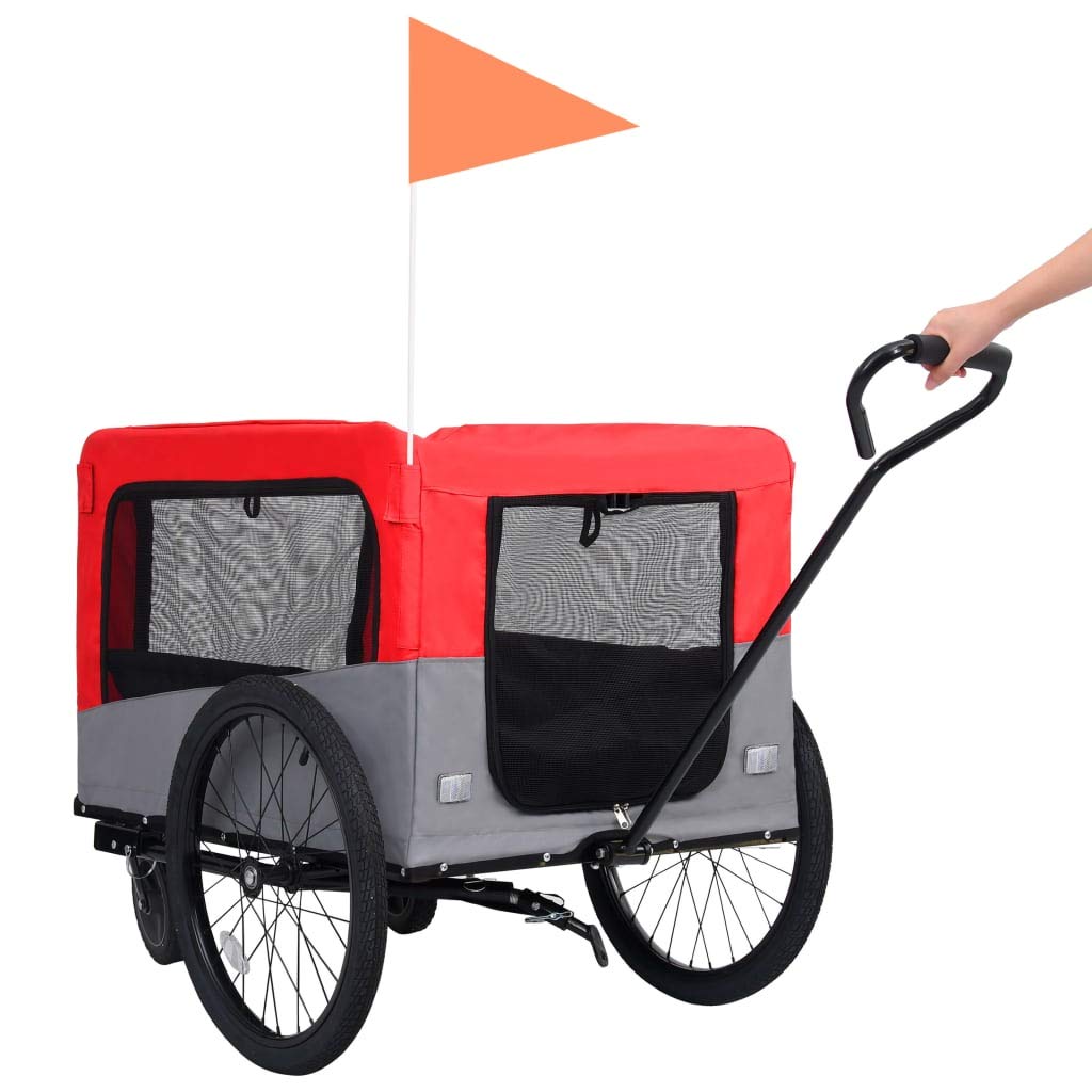 vidaXL Fahrradanhänger Hunde 2-in-1 Buggy Rot Grau