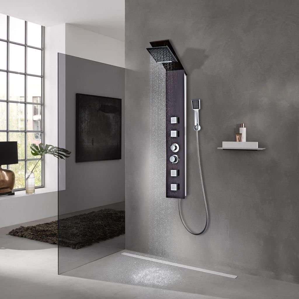 vidaXL Duschpaneel Glas braun Holzoptik Regendusche System