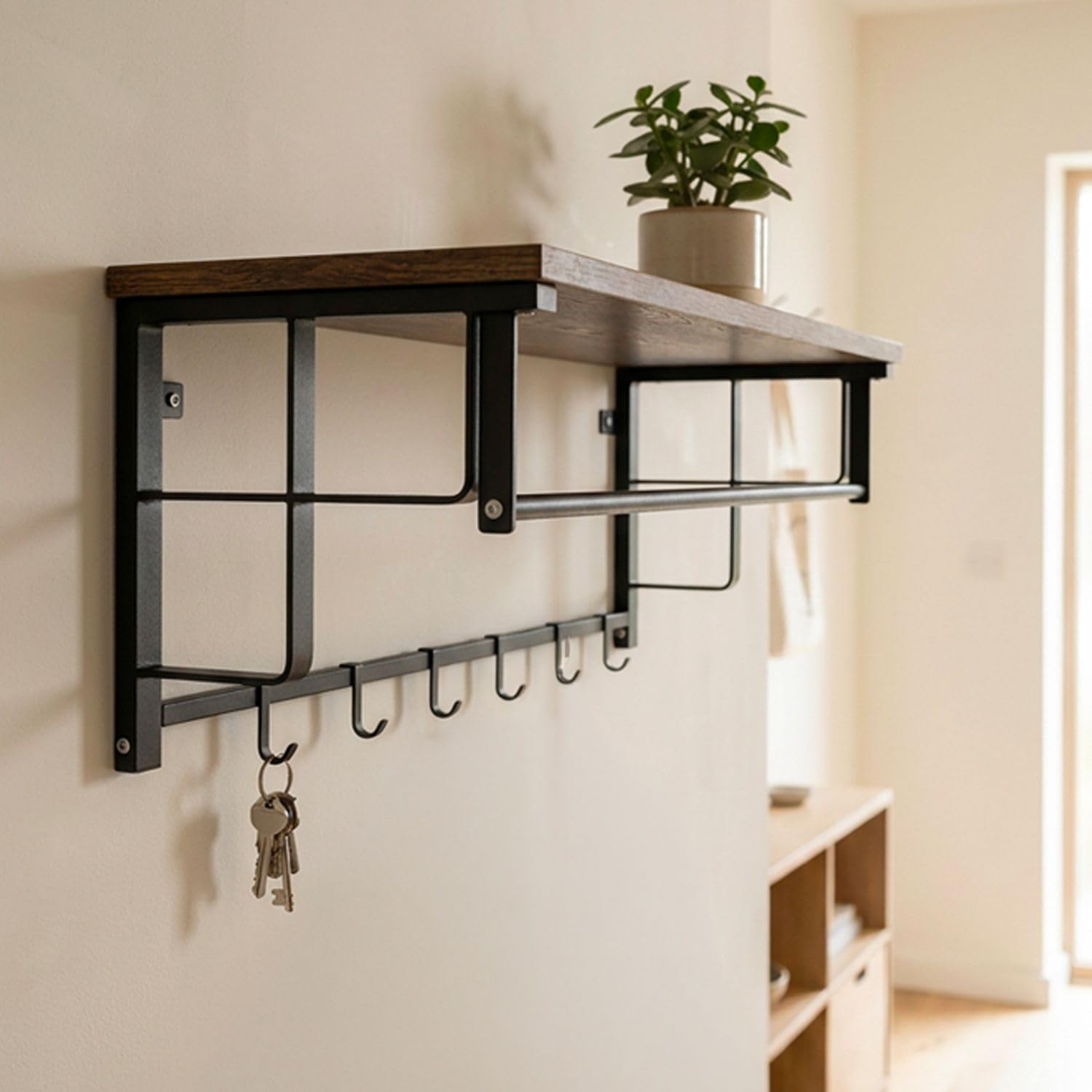 Intirilife Wandgarderobe 60x30x27 cm mit Ablage und 5 Haken