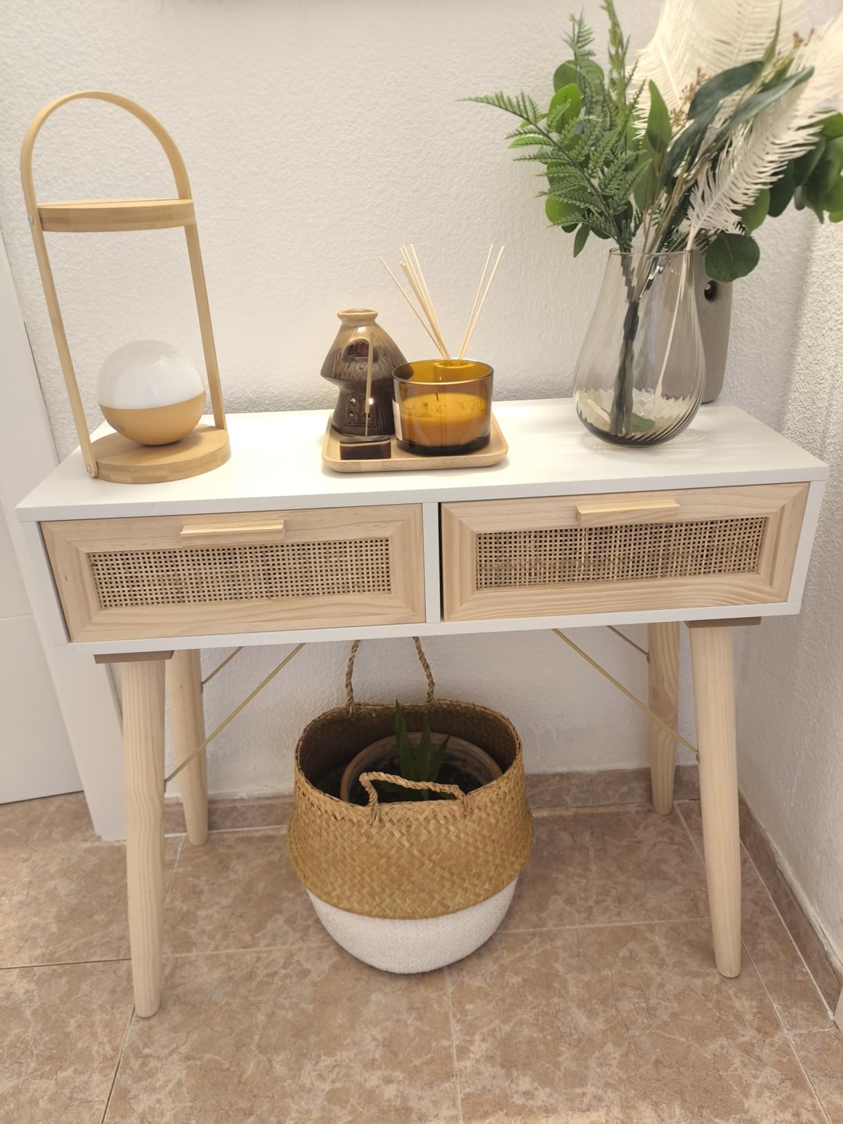 vidaXL Konsolentisch Weiß 80x30x75cm mit Schubladen Rattan