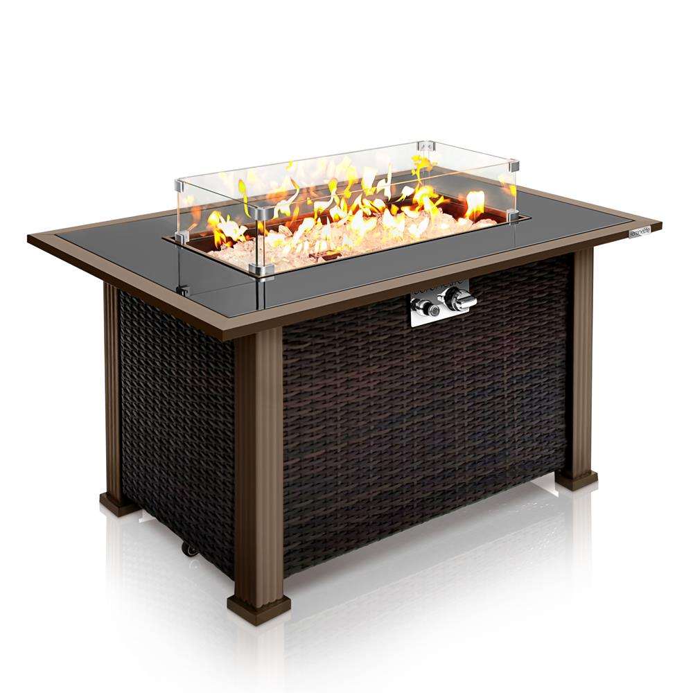 Serenelife Fire Pit Feuertisch Propan 50000 BTU Rattan Glas