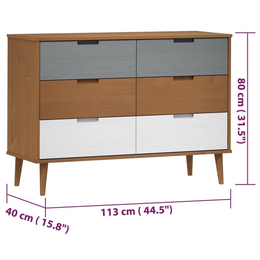 vidaXL Kommode Braun-Weiß 113 cm Kiefer 6 Schubladen