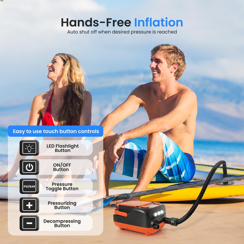 Serenelife SUP Elektropumpe 16 PSI Akku LED tragbar