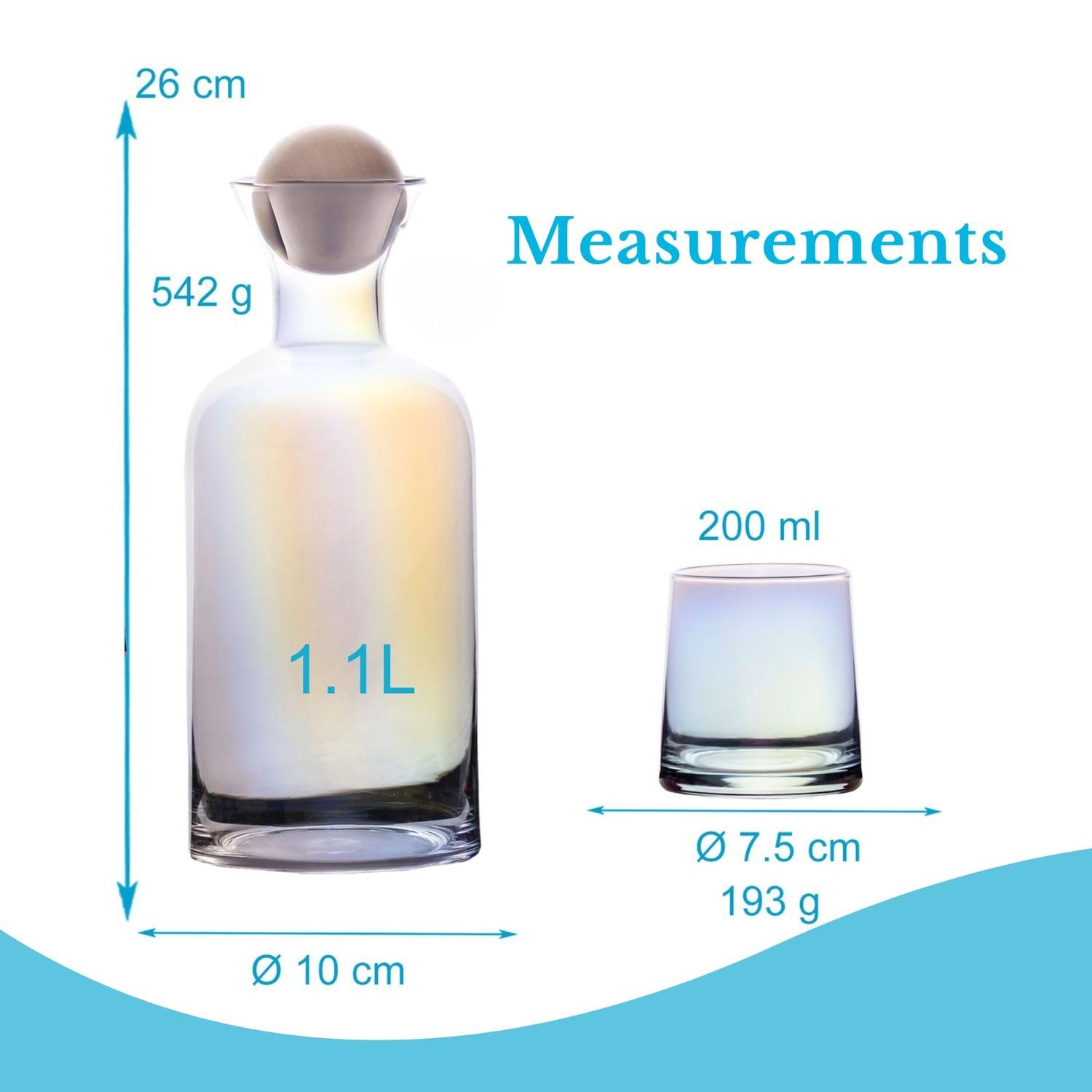 Intirilife Karaffe mit 4 Gläsern Glas 1,1 L Regenbogen Geschenkset