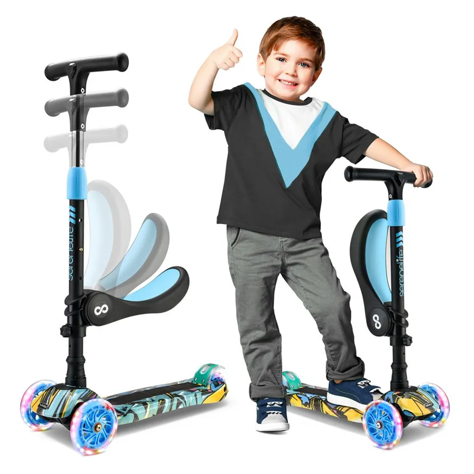 Serenelife Scooters Kinderroller 3-Räder LED Sitz klappbar