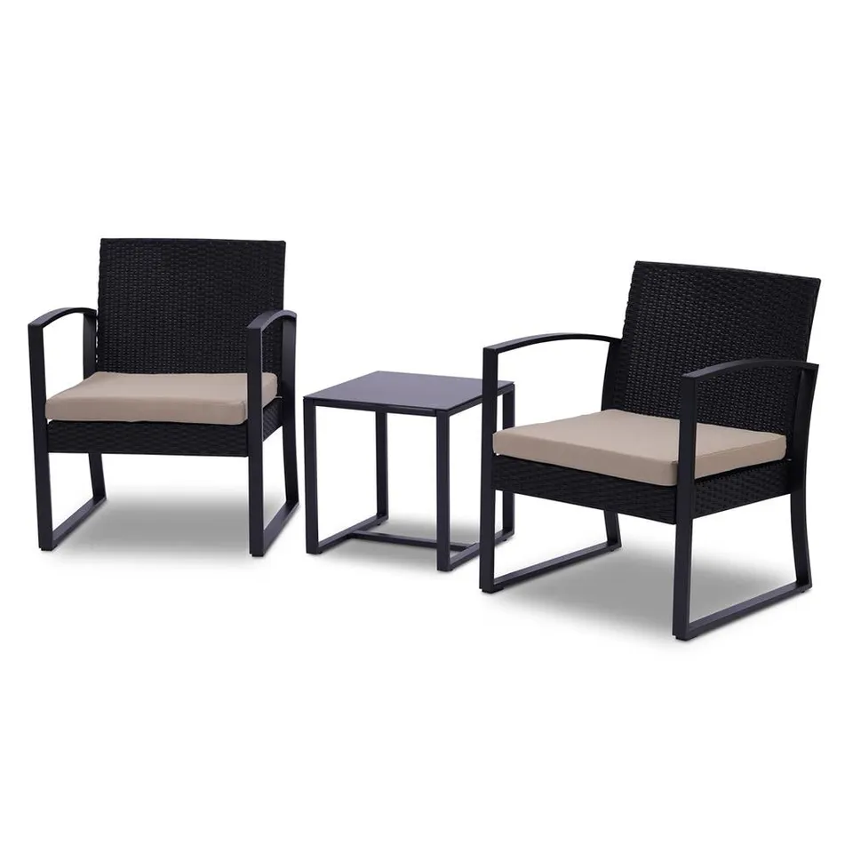 Serenelife Furniture Rattan Sitzgruppe 3-tlg Schwarz Beige Glas