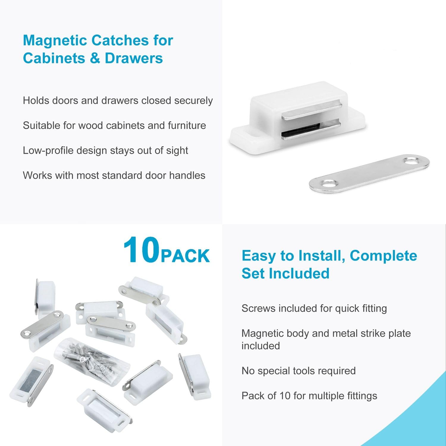 Intirilife Magnetschnäpper weiß 10er Set 4,6x1,5 cm