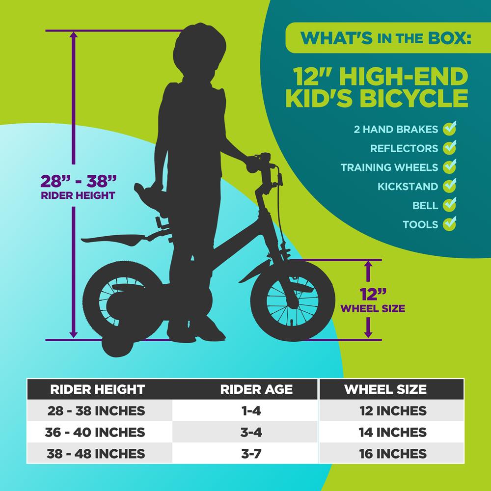 Serenelife Bicycle Kinderfahrrad 12 Zoll Schwarz Stützräder Dualbremse