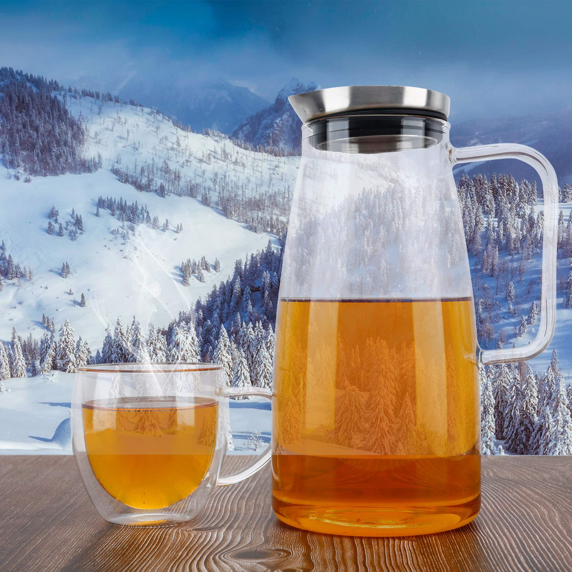 Intirilife Karaffe Klar Krug 1,2l Borosilikatglas mit Deckel