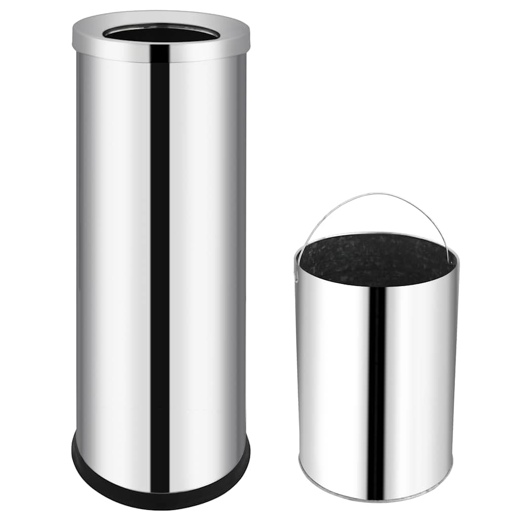 vidaXL Mülleimer Edelstahl 32L Papierkorb silber 25,5x61 cm