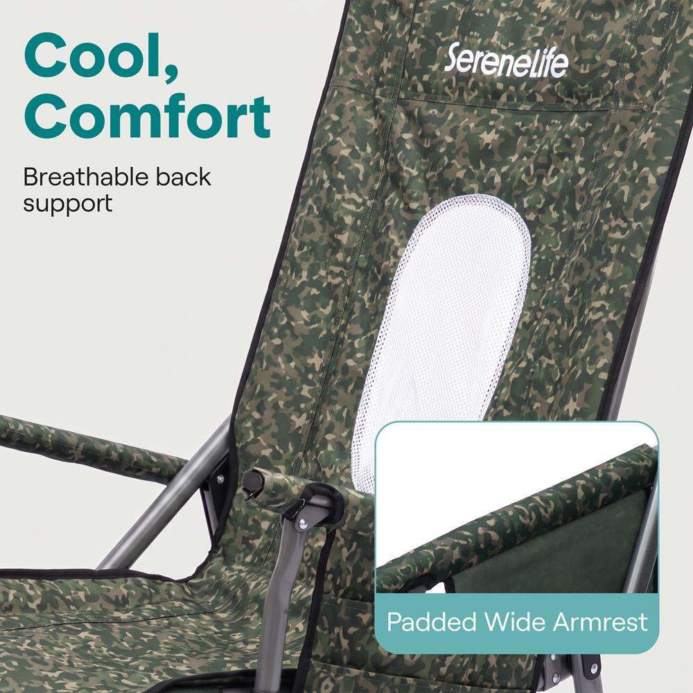 Serenelife Schaukelstuhl klappbar Hochlehner Grün Camouflage Becherhalter
