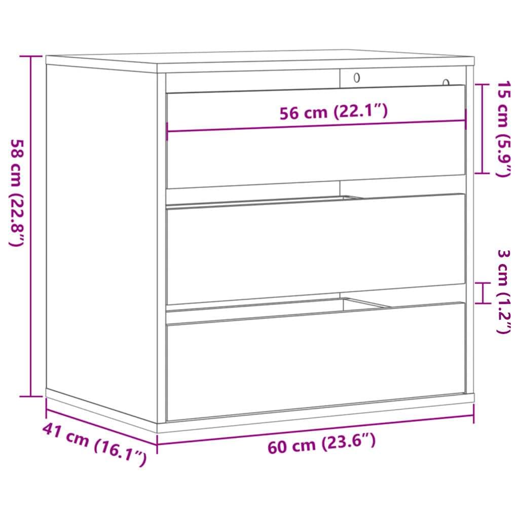 vidaXL Möbel Kommode 60x41x58 cm Artisan-Eiche Holz 3 Schubladen