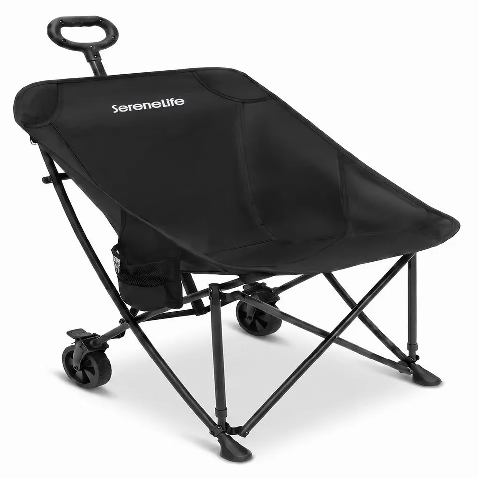 Serenelife SUP Rollstuhl Campingstuhl Schwarz bis 100 kg mit Bremse