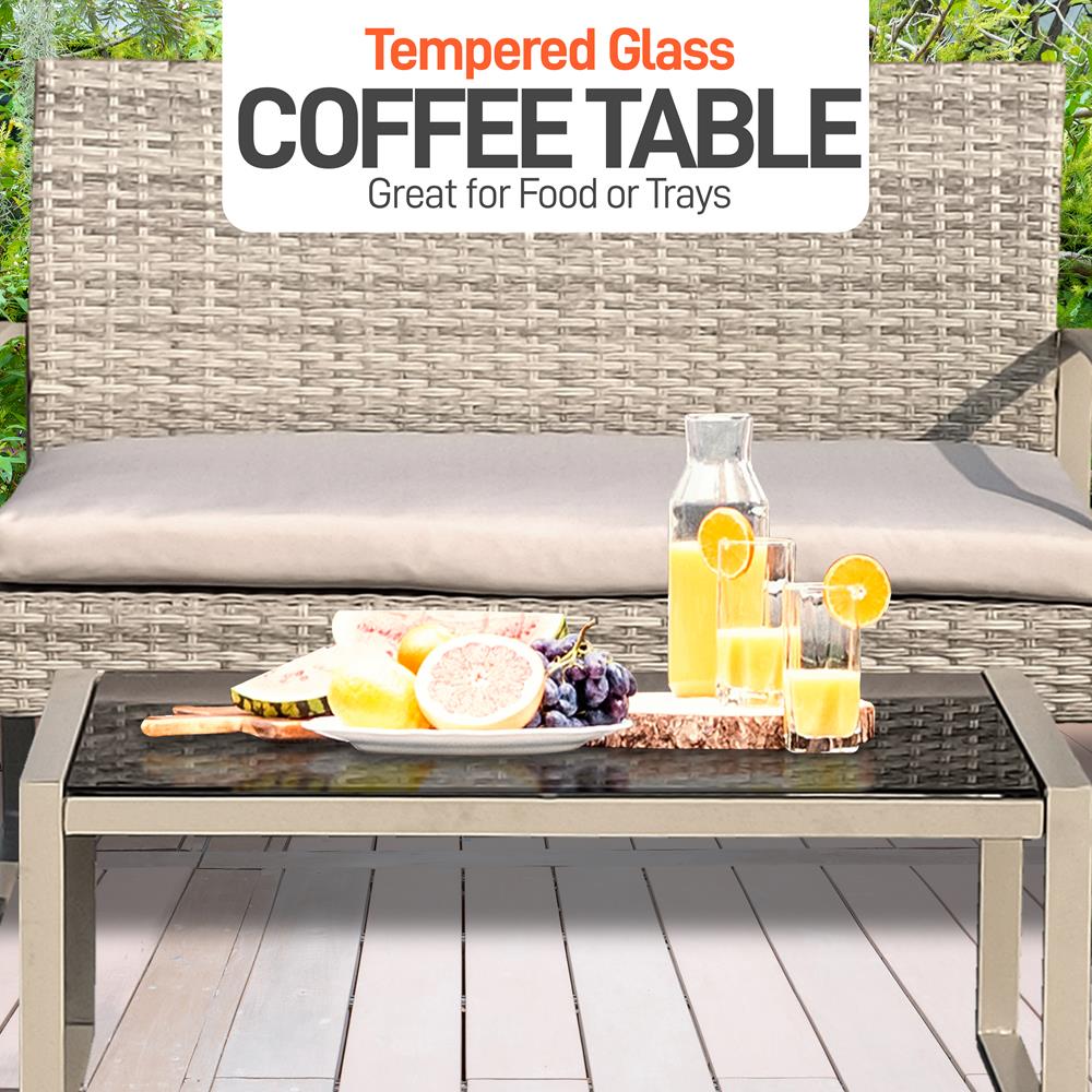 Serenelife Furniture Rattanset 4-teilig Taupe-Beige mit Glas