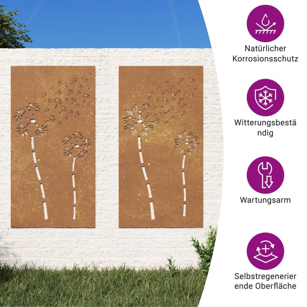vidaXL Garten-Wanddeko Cortenstahl 2 Stück 105x55 cm Blumen Rost