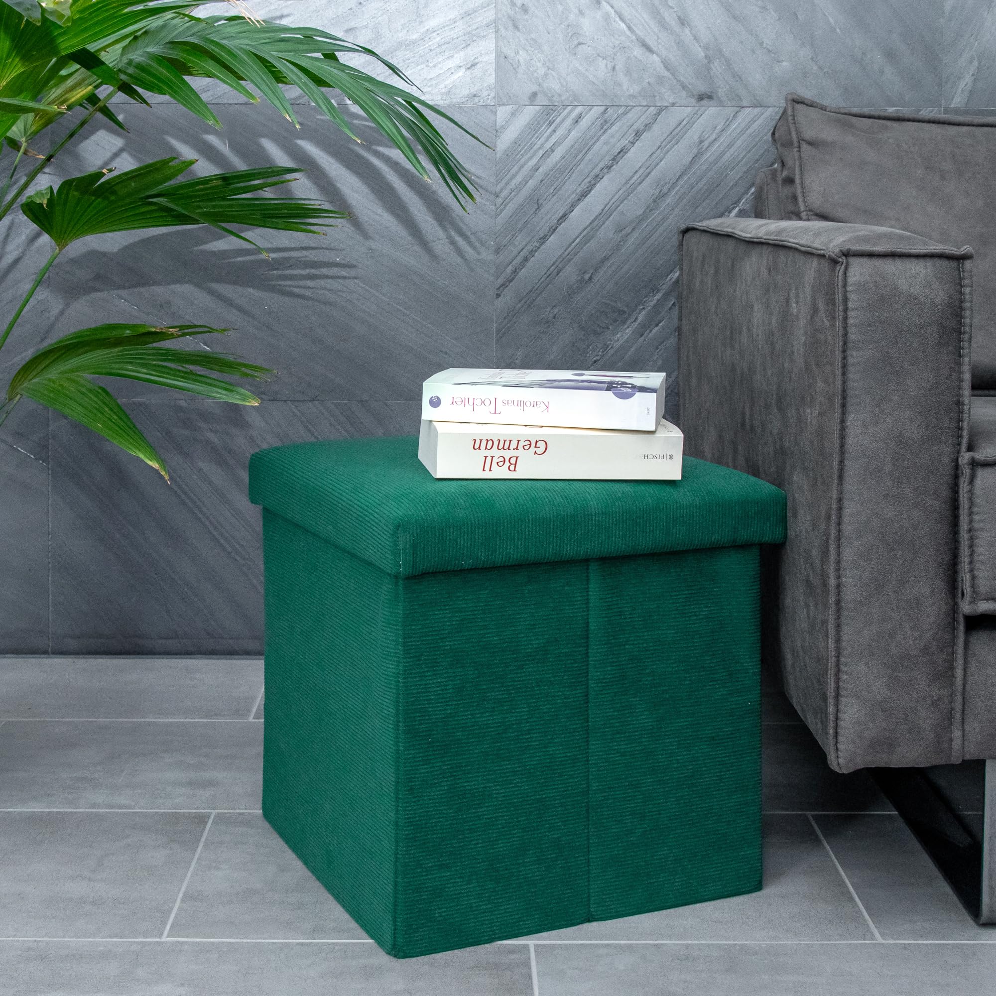 Intirilife Sitzhocker 38 cm Grün Cord mit Stauraum faltbar