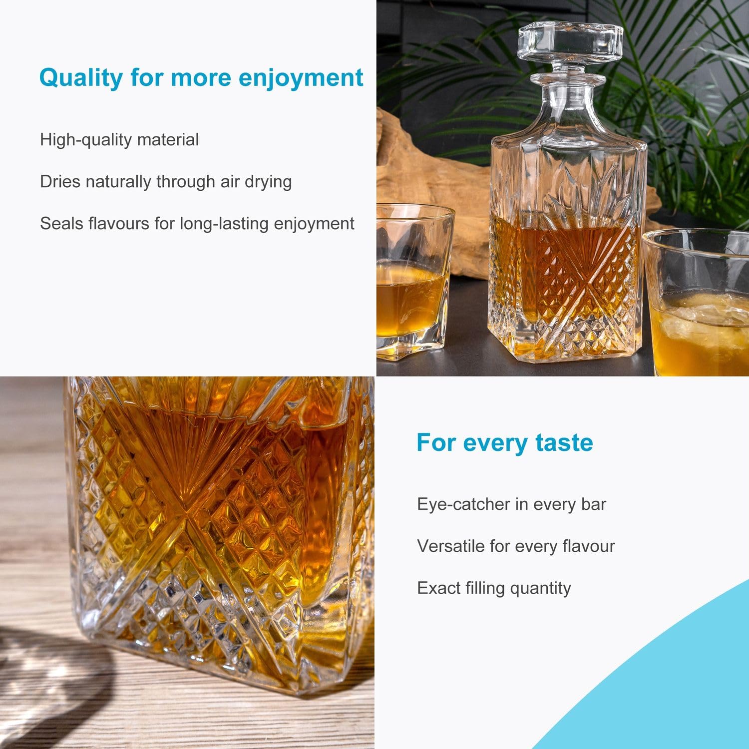 Intirilife Whisky Karaffe 800 ml Glaskaraffe mit Stopfen Schliff