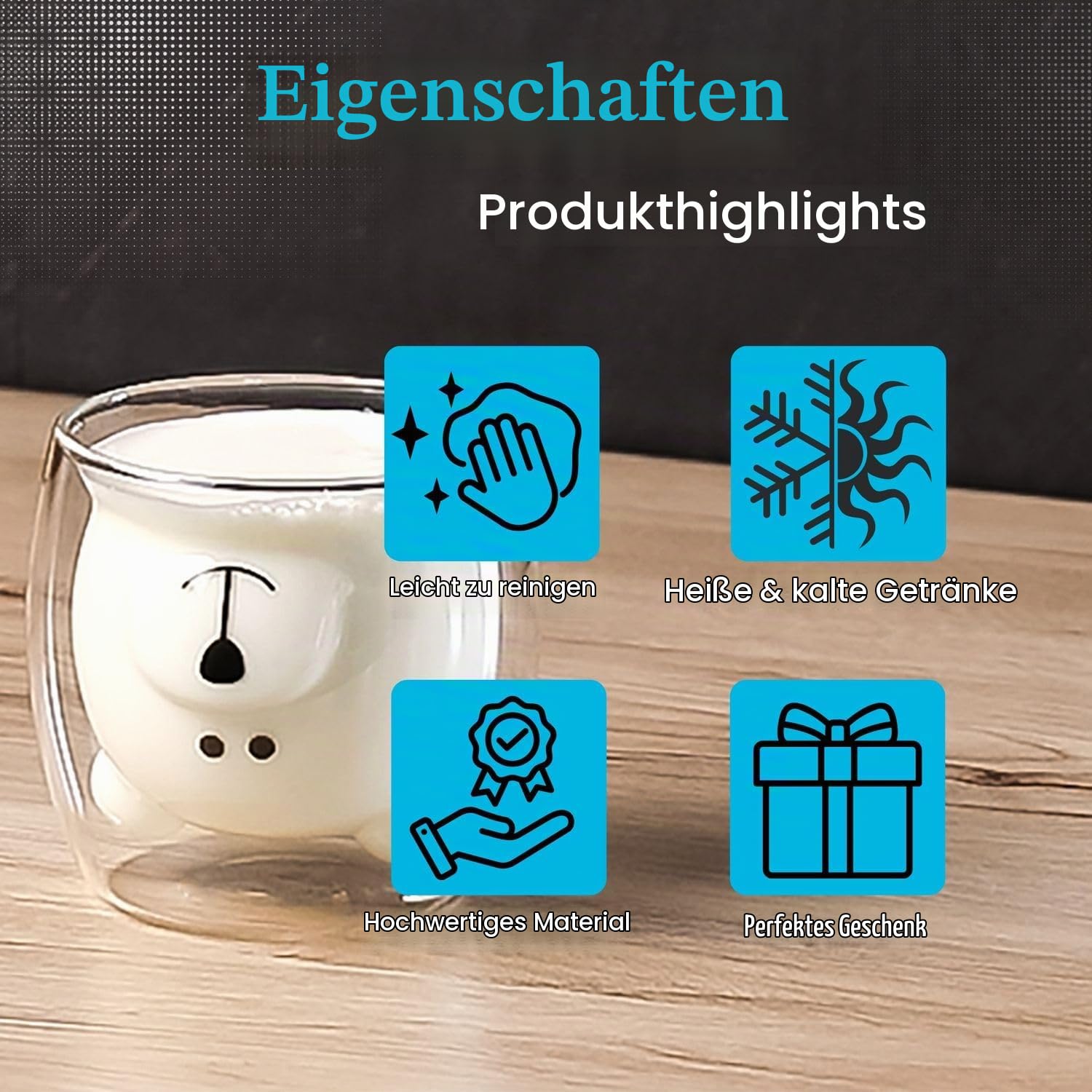 Intirilife Bär Thermoglas 230 ml 2er Set doppelwandig Borosilikat