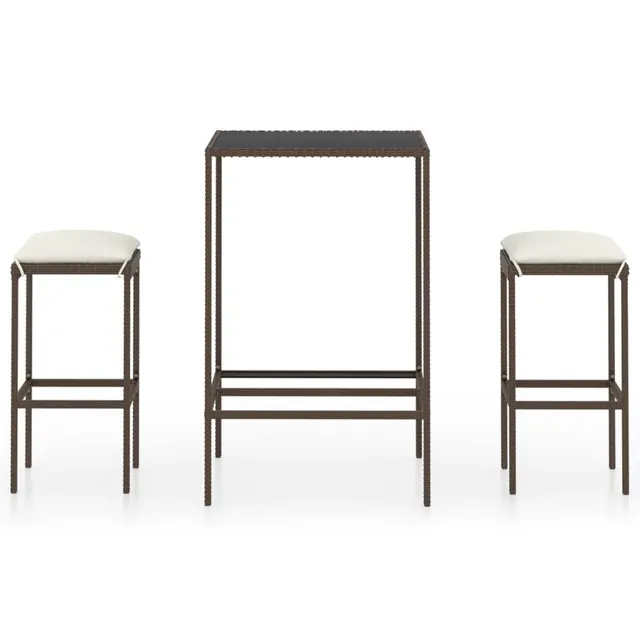vidaXL Heim & Garten Gartenbar-Set 3-tlg braun Rattan Glas