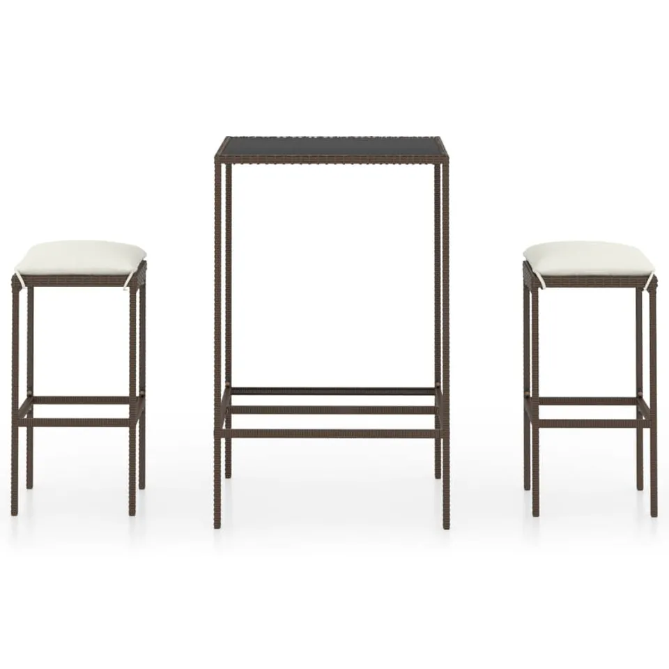 vidaXL Heim & Garten Gartenbar-Set 3-tlg braun Rattan Glas