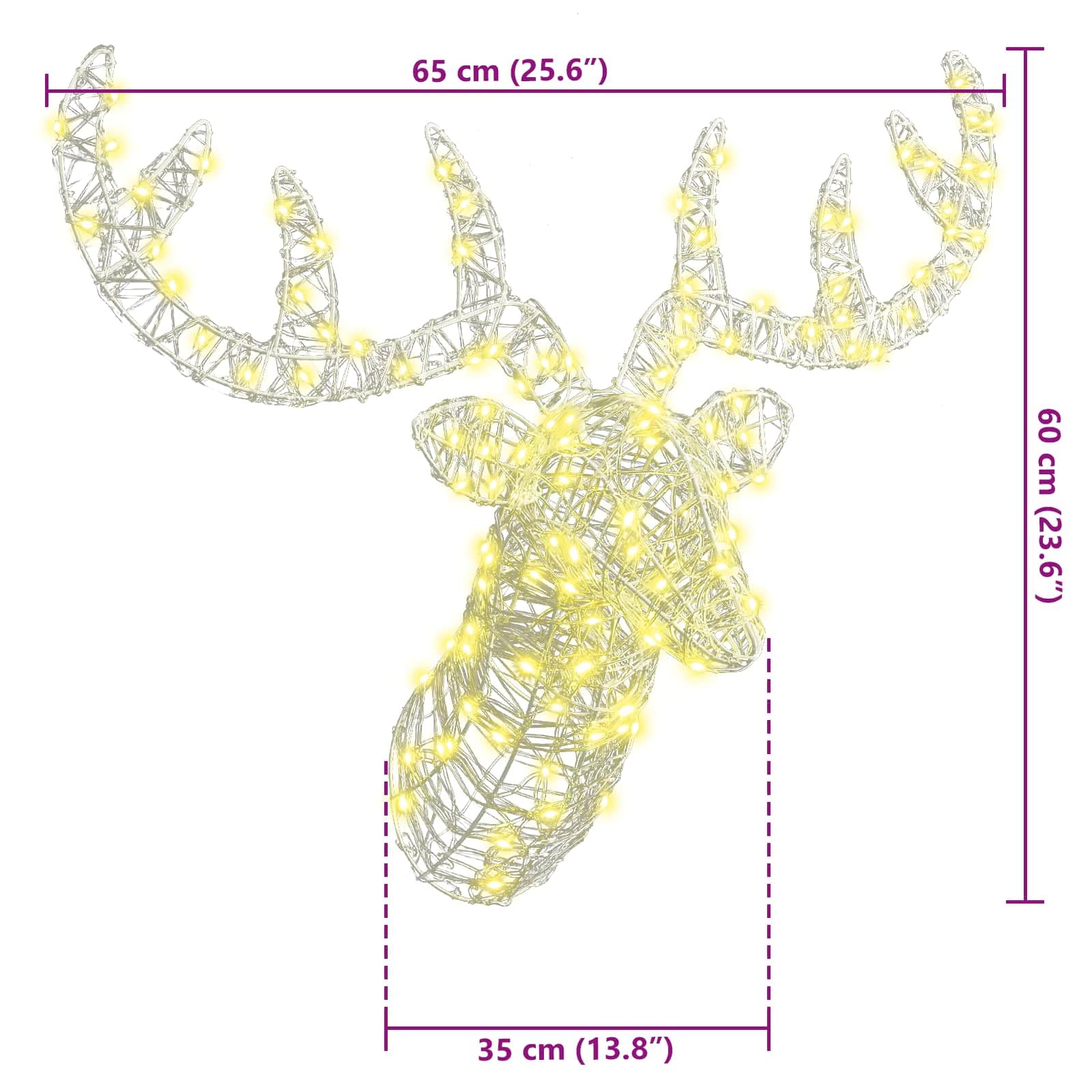 vidaXL Rentierkopf 140 LEDs Acrylfigur warmweiß 60 cm