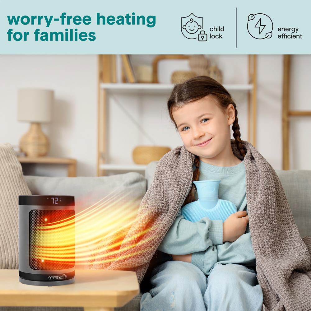 Serenelife Heater Keramik Heizlüfter 1500W Grau Thermostat