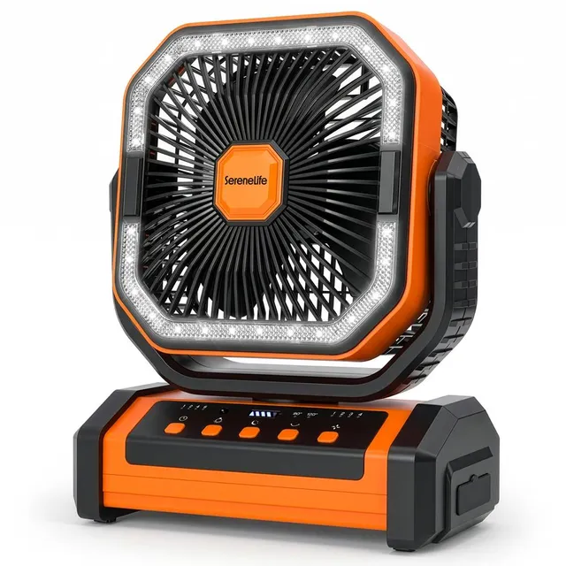 Serenelife Camping Tischventilator 20000mAh Orange mit LED