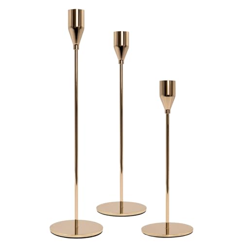 Intirilife Kerzenständer 3er Set Roségold Metall Stabkerzen