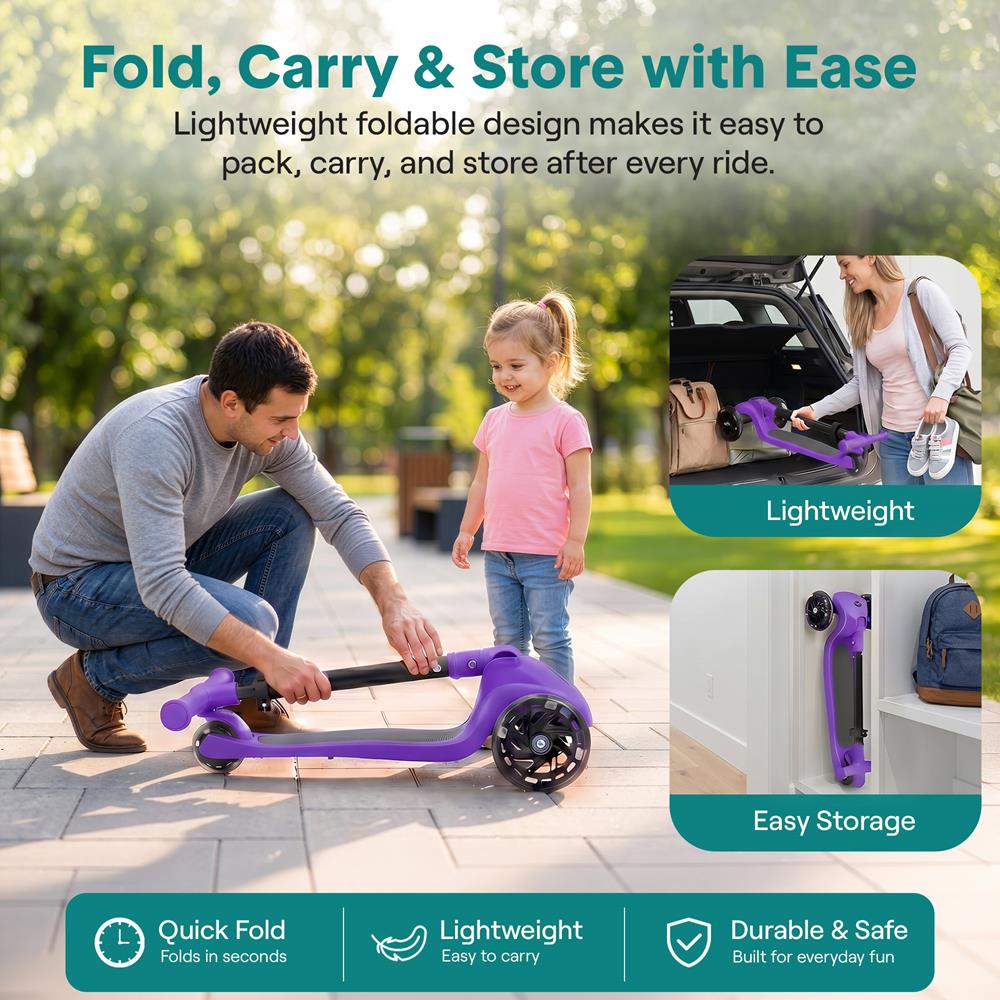 Serenelife Scooters Kinderroller LED Lila verstellbar 3 Räder