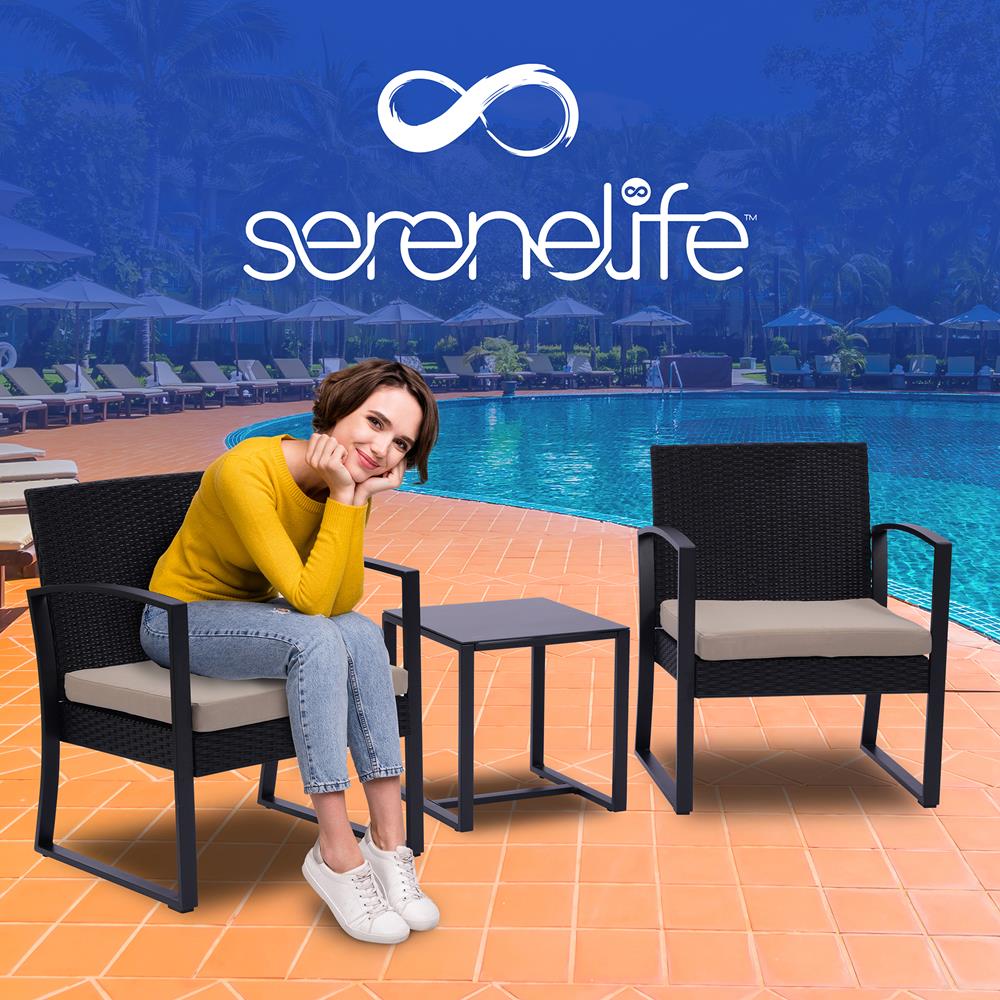 Serenelife Furniture Rattan Sitzgruppe 3-tlg Schwarz Beige Glas