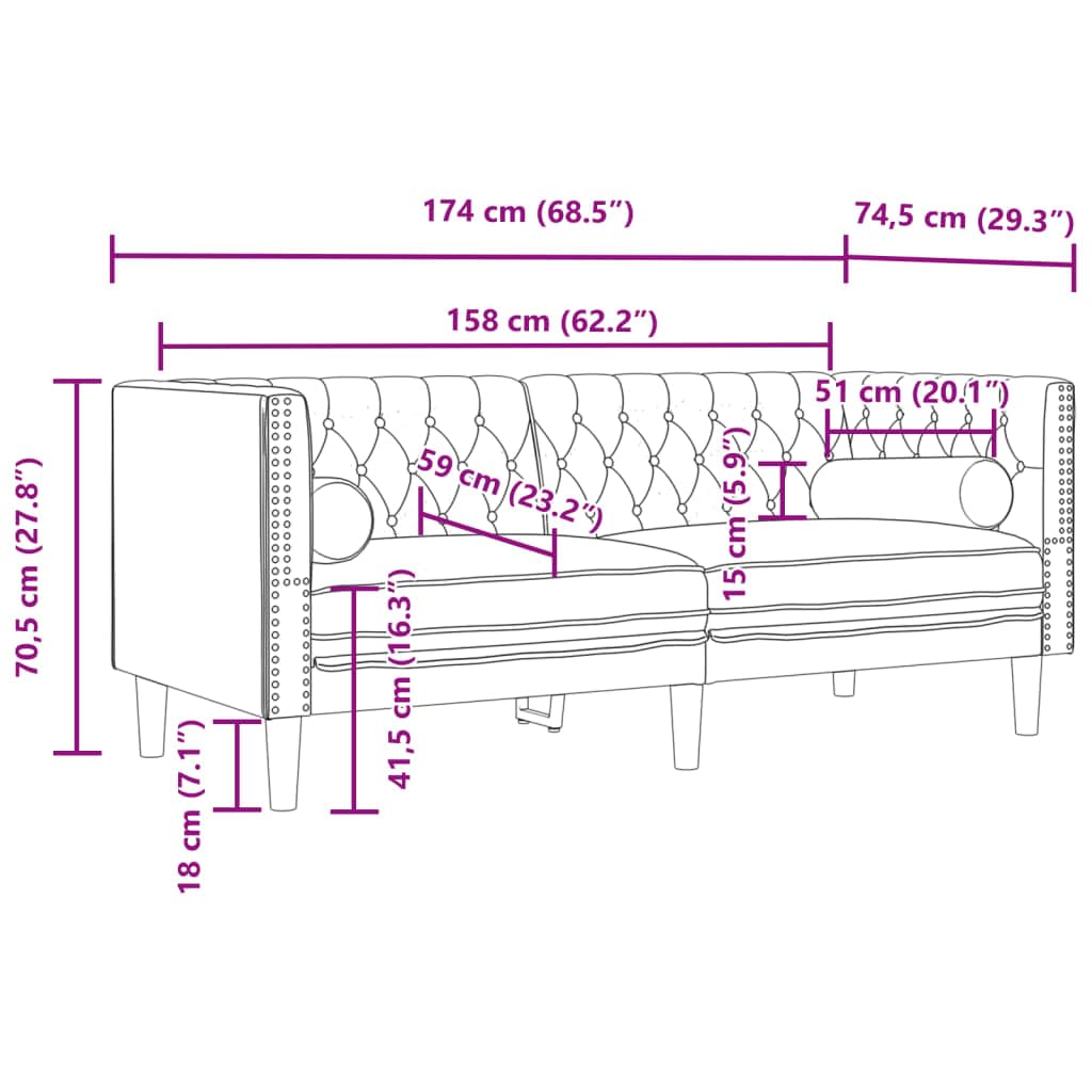 vidaXL Möbel Chesterfield Sofa-Set Hellgrau Samt 3-TLG. Nackenrollen