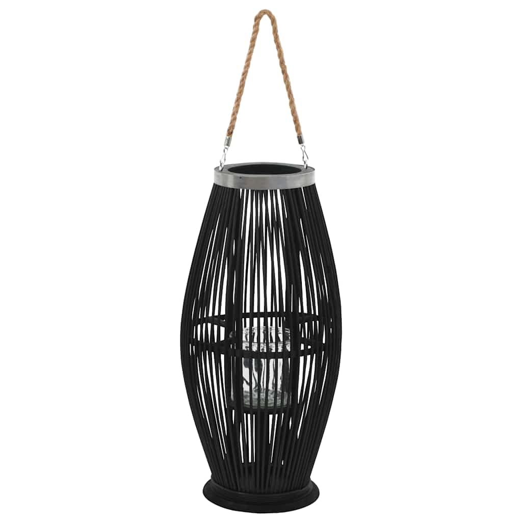 vidaXL Kerzenleuchter Bambus Schwarz 60 cm Hängelaterne Glas