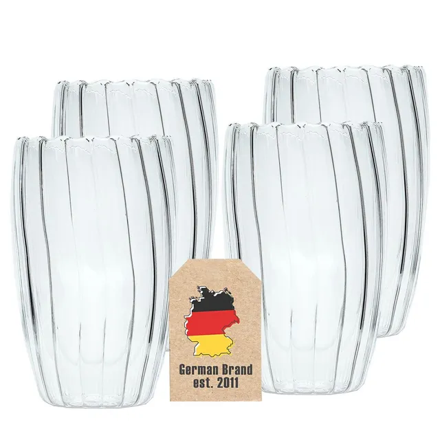 Intirilife Striped Thermogläser 350 ml 4er Set doppelwandig