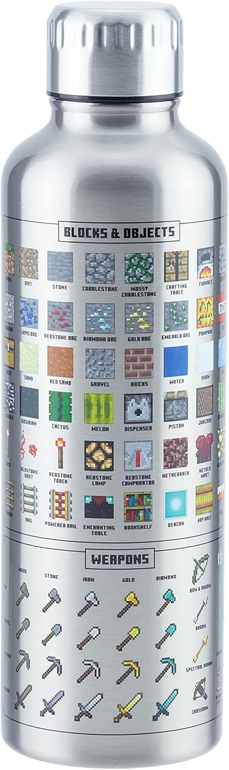 Paladone Minecraft Metall-Trinkflasche 470 ml Edelstahl Auslaufsicher
