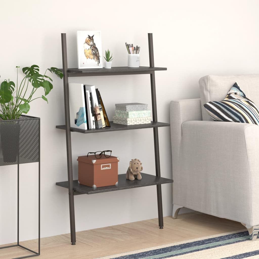 vidaXL Anlehnregal Schwarz 64x34x116 cm 3 Ablagen Stahl