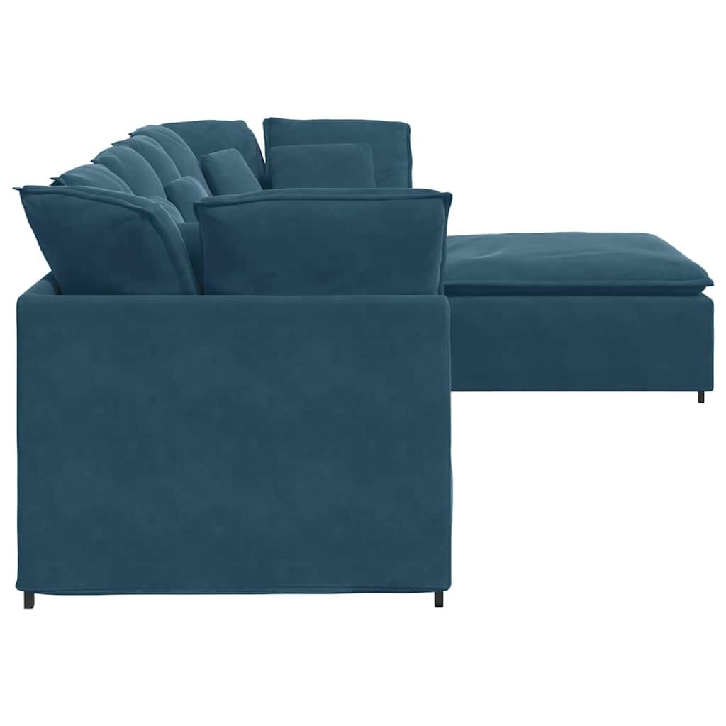 vidaXL Modulares Sofa Samt Blau mit Fußhocker Kissen Couch