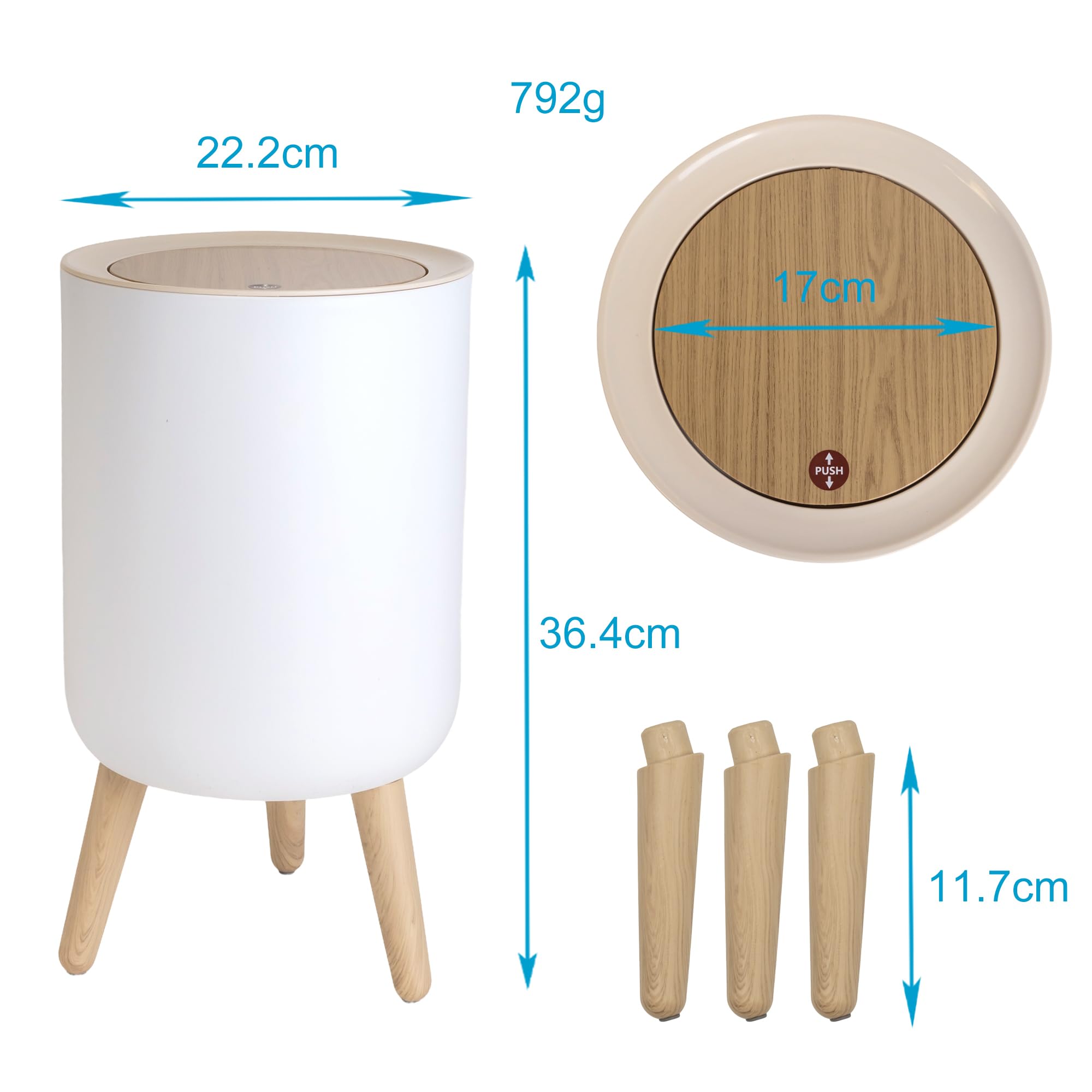 Intirilife Bad Kosmetikeimer Weiß-Beige 22,2x36,4cm Schwingdeckel